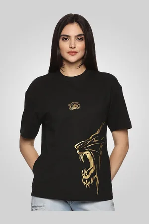 BOLDFIT Women Black Graphic Printed Round Neck Cotton CSK T-Shirt