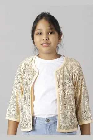 KiddoPanti Girls Sequin Embellished Open Front Jacket