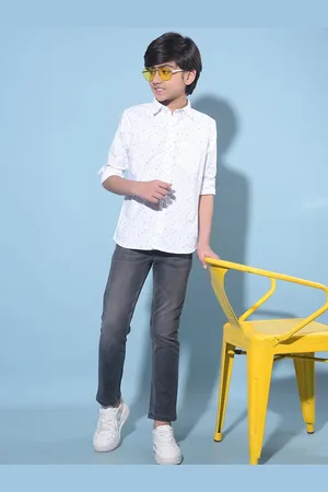 Crimsoune Club Boys Classic Slim Fit Cotton Printed Casual Shirt