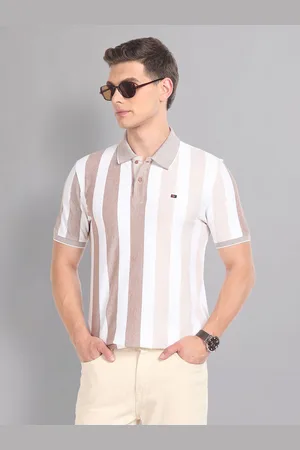 Arvind Striped Polo Collar Short Sleeves Cotton Slim Fit T-shirt