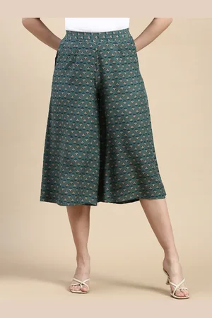 De Moza Women Floral Printed Mid-Rise Culottes Trousers