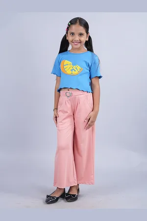 KiddoPanti Girls Printed Round Neck Short Sleeves Pure Cotton Clothing Set