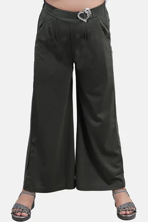 KiddoPanti Girls Mid-Rise Straight Fit Pleated Parallel Trousers