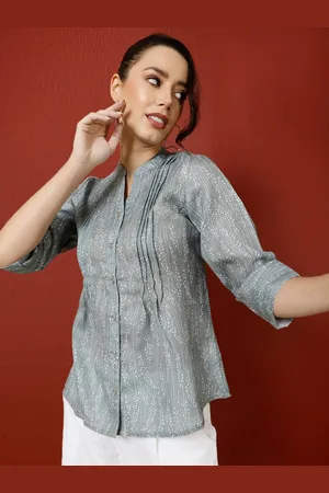 Jaipur Floral Printed Mandarin Collar Roll-Up Sleeves Top