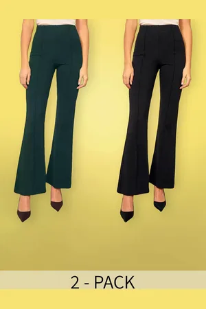 BAESD Women Pack Of 2 Flared High-Rise Cotton Bootcut Trousers