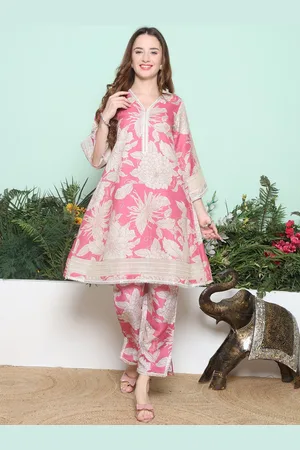 Bhama Couture Floral Printed Pure Cotton A-Line Kurta with Trouser