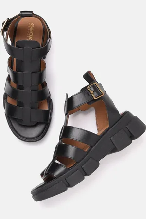 Geox Solid Leather Flatform Sandals