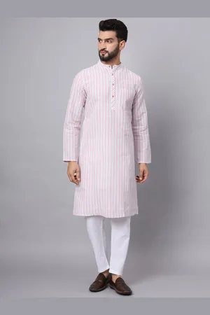 Latest Chikan Garments Striped Mandarin Collar Straight Kurta