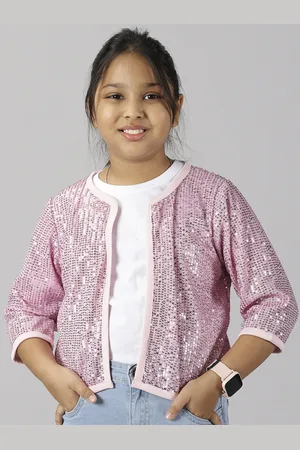 KiddoPanti Girls Sequin Embellished Open Front Jacket