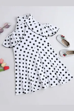 KiddoPanti Girls Polka Dots Printed A Line Dress