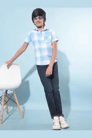 Crimsoune Club Boys Classic Slim Fit Tartan Checked Spread Collar Casual Shirt