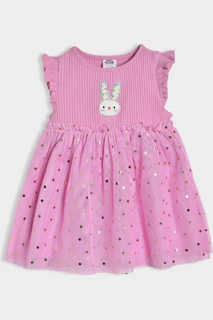 MiArcus Girls Polka Dot Printed Flutter Sleeve Fit & Flare Dress