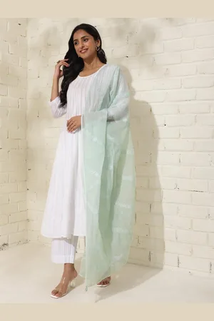 Fabindia Floral Embroidered Cotton Silk Chikankari Dupatta