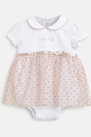chicco Infants Girls Polka Dots Printed Peter Pan Collar Cotton Rompers Dress
