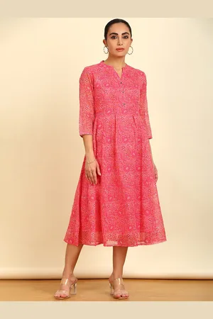 Soch Fuchsia Floral Printed Cotton A-Line Ethnic Dress