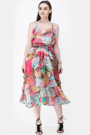 Cation Women Pink & Blue Floral Print A-Line Dress