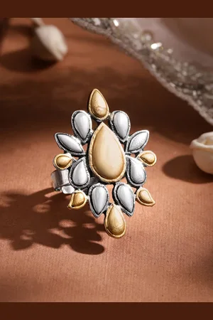Rubans Women Oxidized Silver-Plated & Gold-Toned Handcrafted Adjustable Finger Ring