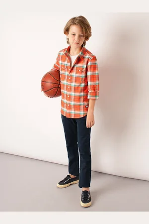 JACK & JONES Boys Tartan Checked Spread Collar Cotton Regular Fit Casual Shirt