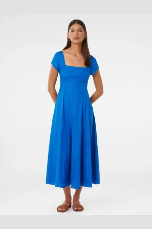 Forever New Square Neck Cap Sleeves Cotton Fit & Flare Midi Dress