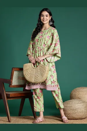 Sangria Floral Print Tie-Up Kurta with Trousers