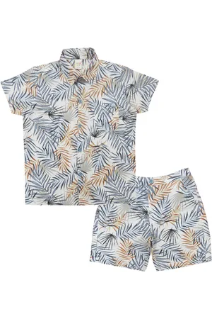 Clothe Funn Boys Printed Pure Cotton Shirt Collar Short Sleeves Shirt with Short