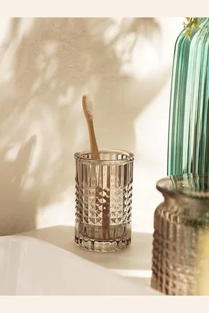Pure Home and Living Brown Diamond Texture Glass Tooth Brush Holder