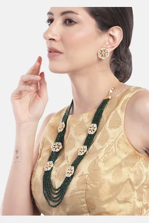 Anouk Women Gold-Plated Kundan Studded Layered Beaded Necklace with Earrings