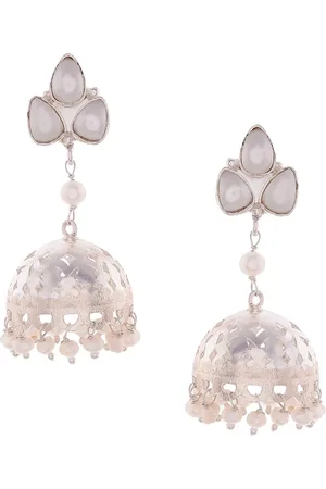Silvermerc Designs Silver & White Dome Shaped Jhumkas