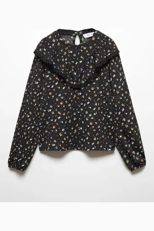 MANGO Floral Print Puff Sleeve Ruffles Top