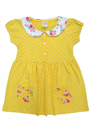 Clothe Funn Girls Polka Dot Print Peter Pan Collar Cotton Fit & Flare Dress