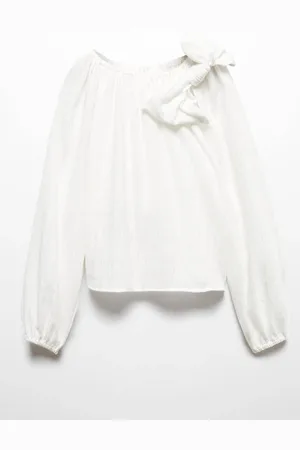 MANGO Striped Puff Sleeve Cotton Top