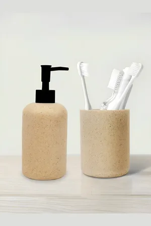 Anko Beige & Black 2 Piece Textured Bath Accessories Set