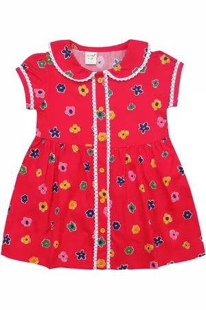 Clothe Funn Girls Floral Print Peter Pan Collar Cotton Fit & Flare Dress