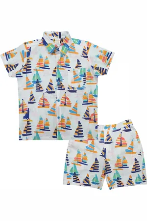 Clothe Funn Boys Printed Pure Cotton Shirt Collar Shirt with Short