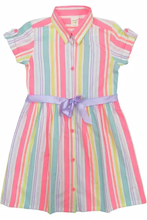 Clothe Funn Girls Striped Cotton Shirt Dress