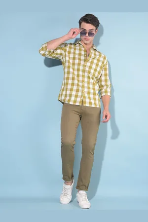 Crimsoune Club Resort Collar Slim Fit Gingham Checked Long Sleeves Casual Shirt
