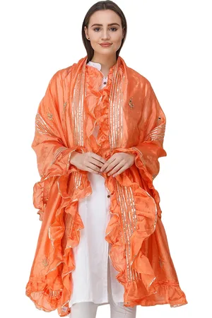 Exotic India Canyon Sunset Art Silk Dupatta with Gota Patches and Frill Border