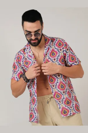Campus White Classic Ethnic Motifs Printed Cuban Collar Cotton Casual Shirt