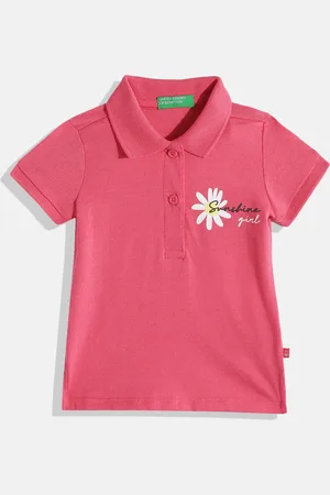 Benetton Girls Floral Graphic Printed Polo Collar T-shirt