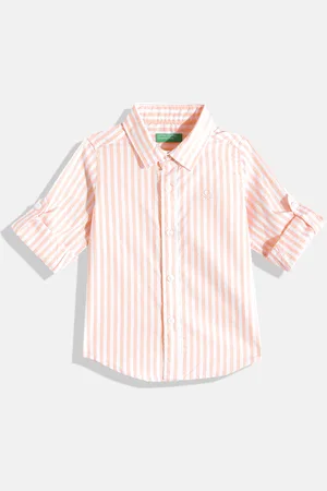 Benetton Boys Dual-Tone Striped Casual Pure Cotton Oxford Shirt