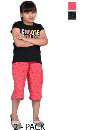 BAESD Girls Pack of 2 Printed Cotton Loose Fit Capris