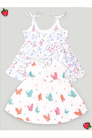 Kidbea Infant Girls Pack Of 2 Conversational Printed Round Neck Cotton Fit & Flare Dress