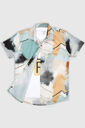 CAVIO Boys Abstract Printed Spread Collar Short Sleeves Casual Shirt & T-Shirt