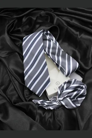KOVOVE Men Grey Striped Accessory Gift Set
