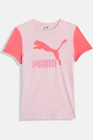 PUMA Girls Classics Two Colour Brand Logo Print & Colourblocked Youth Pure Cotton T-shirt