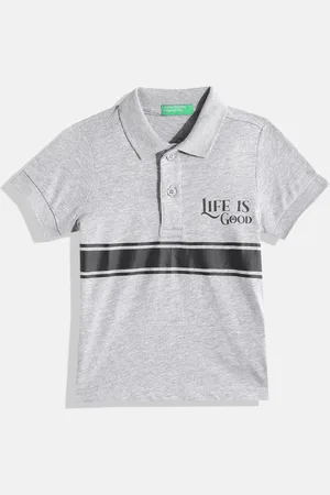 Benetton Boys Typography With Stripe Print Polo Collar T-shirt