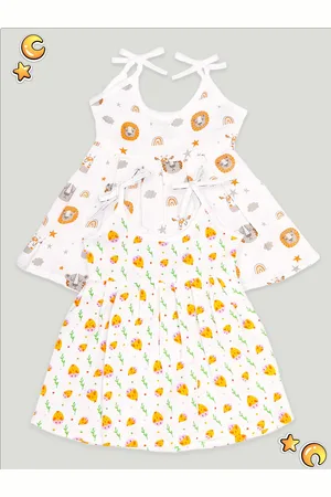 Kidbea Infant Girls Pack Of 2 Conversational Printed Round Neck Cotton Fit & Flare Dress