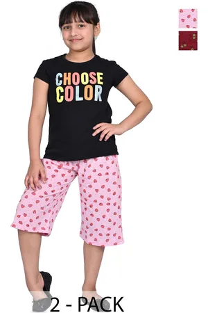BAESD Girls Pack of 2 Printed Cotton Loose Fit Capris
