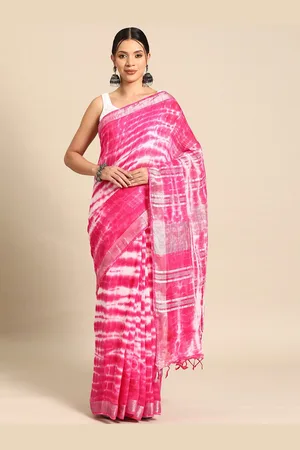 Kalini Tie And Dye Printed Zari Pure Linen Block Print Saree