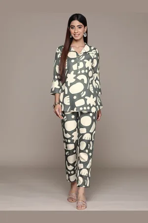 Kalini Abstract Printed Shirt Collar Top & Trouser